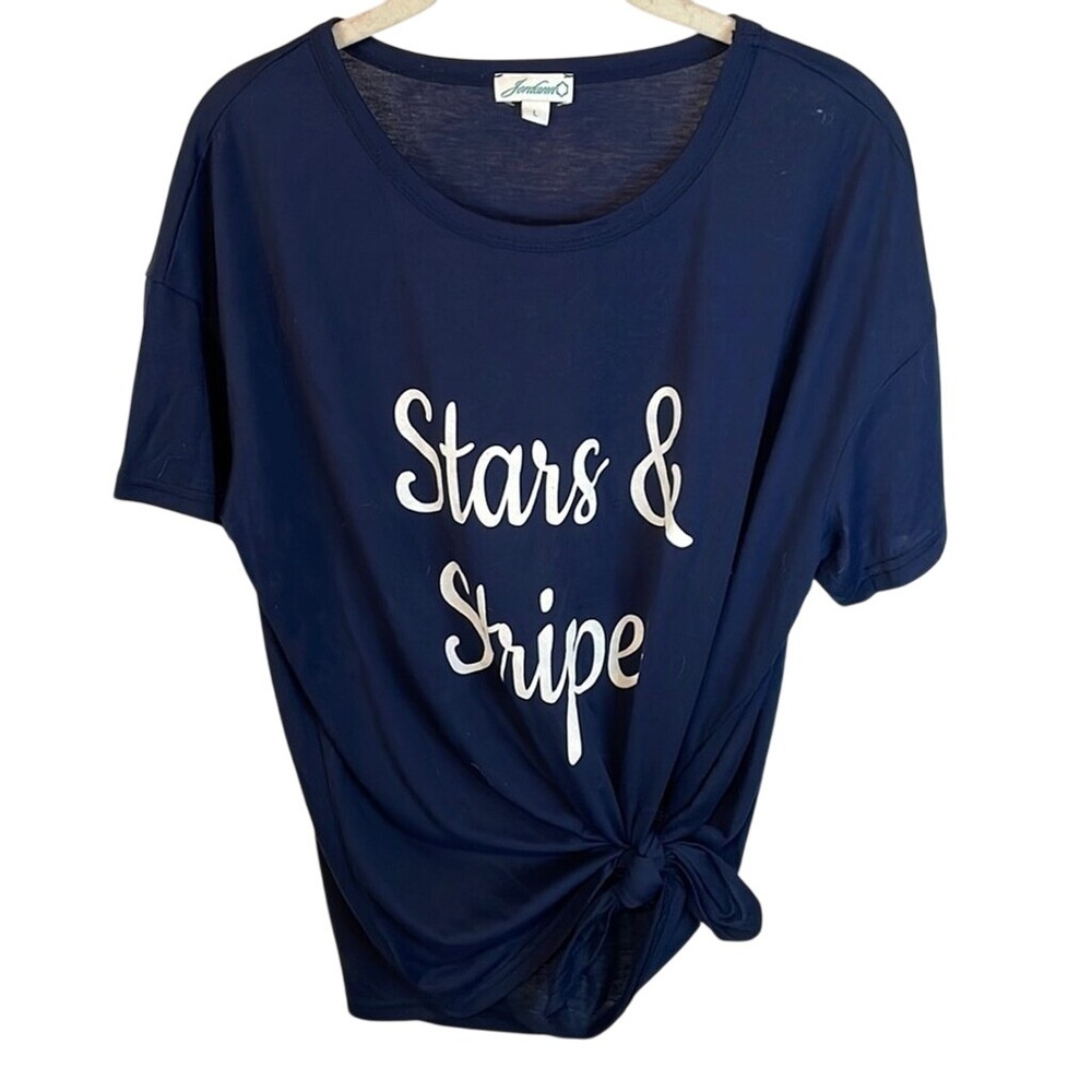 Jordann Stars & Stripe Graphic Patriotic Navy Blue‎ T-Shirt Top